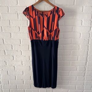 Mango Vibrant Orange and Black Midi Dress